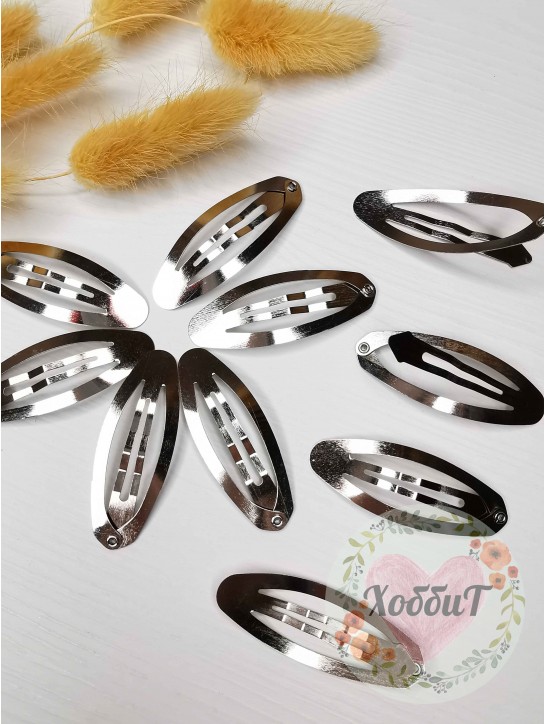 Заколка-основа металл "Клик-клак Боченок" 5см. (серебро)